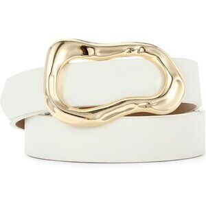 Women's White Stylish Gold Buckle Fashion Leather Waist Belt Perfect For Jeans
